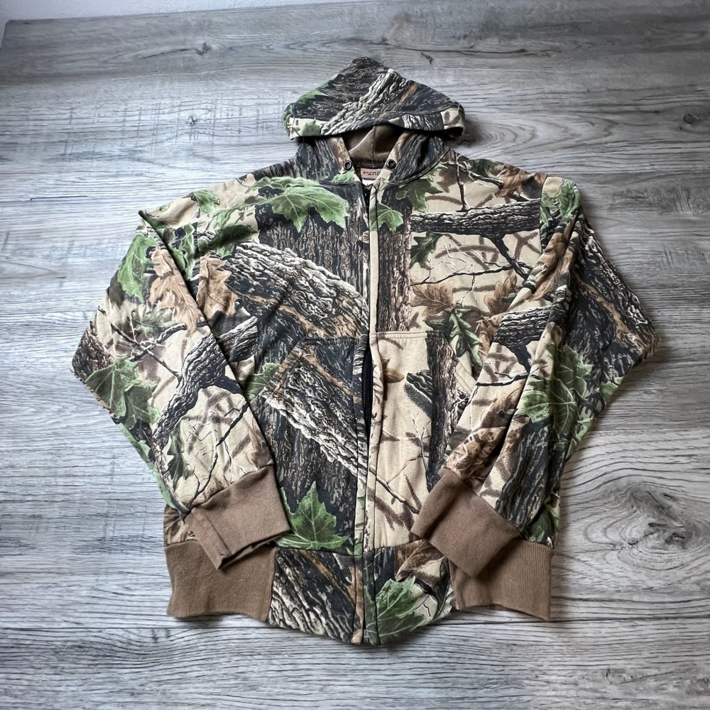 Sports Afield Camo Hoodie Mens M Brown Realtree Full Zip Faux Fur Lined USA Made